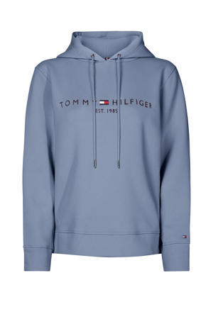 hoodie met logo en borduursels grijsblauw