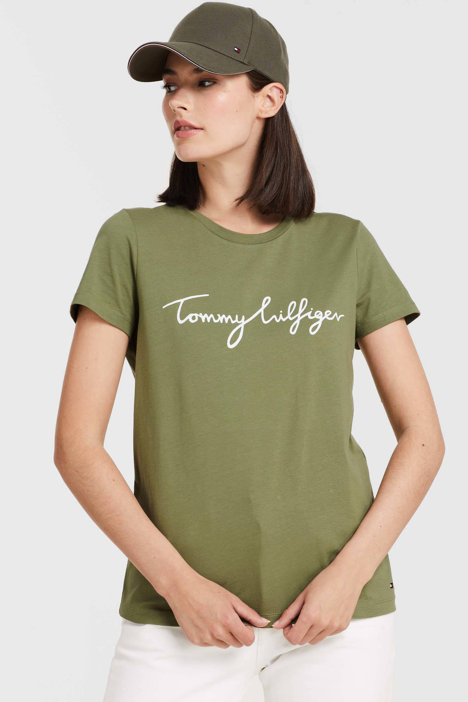 Dames Kleding voor voor Tops Tommy Hilfiger Katoen T-shirt In Melangelook Met Logoprint in het Grijs Bespaar 20% 