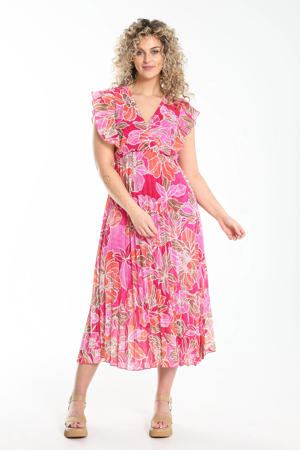 gebloemde jurk roze/fuchsia/oranje