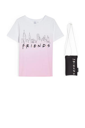 T-shirt + tasje Friends lichtroze/wit