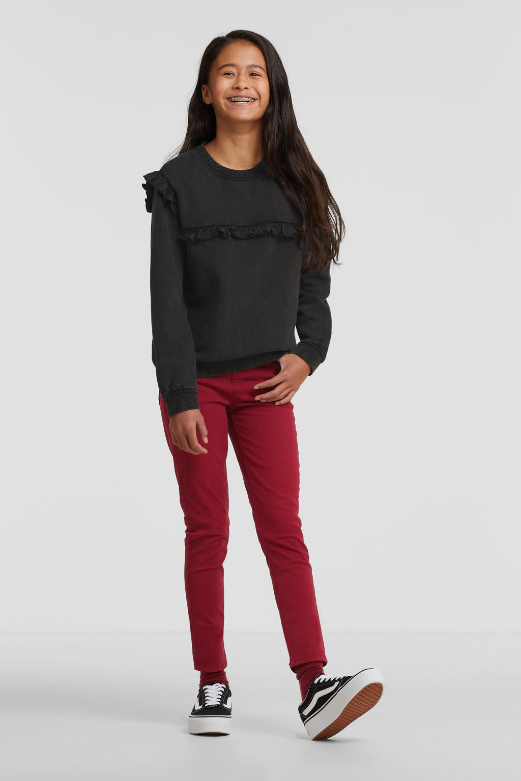 Donkerrode meisjes Anytime skinny jeans van stretchdenim met regular waist