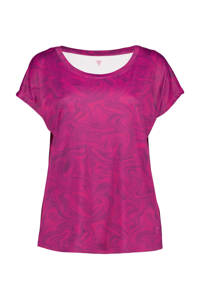 Roze dames Scapino Osaga sport T-shirt van polyester met all over print, kapmouwtjes en ronde hals