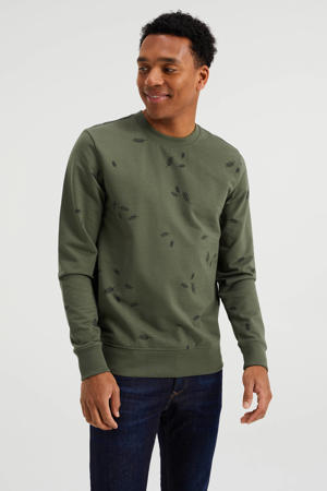 sweater met all over print groen