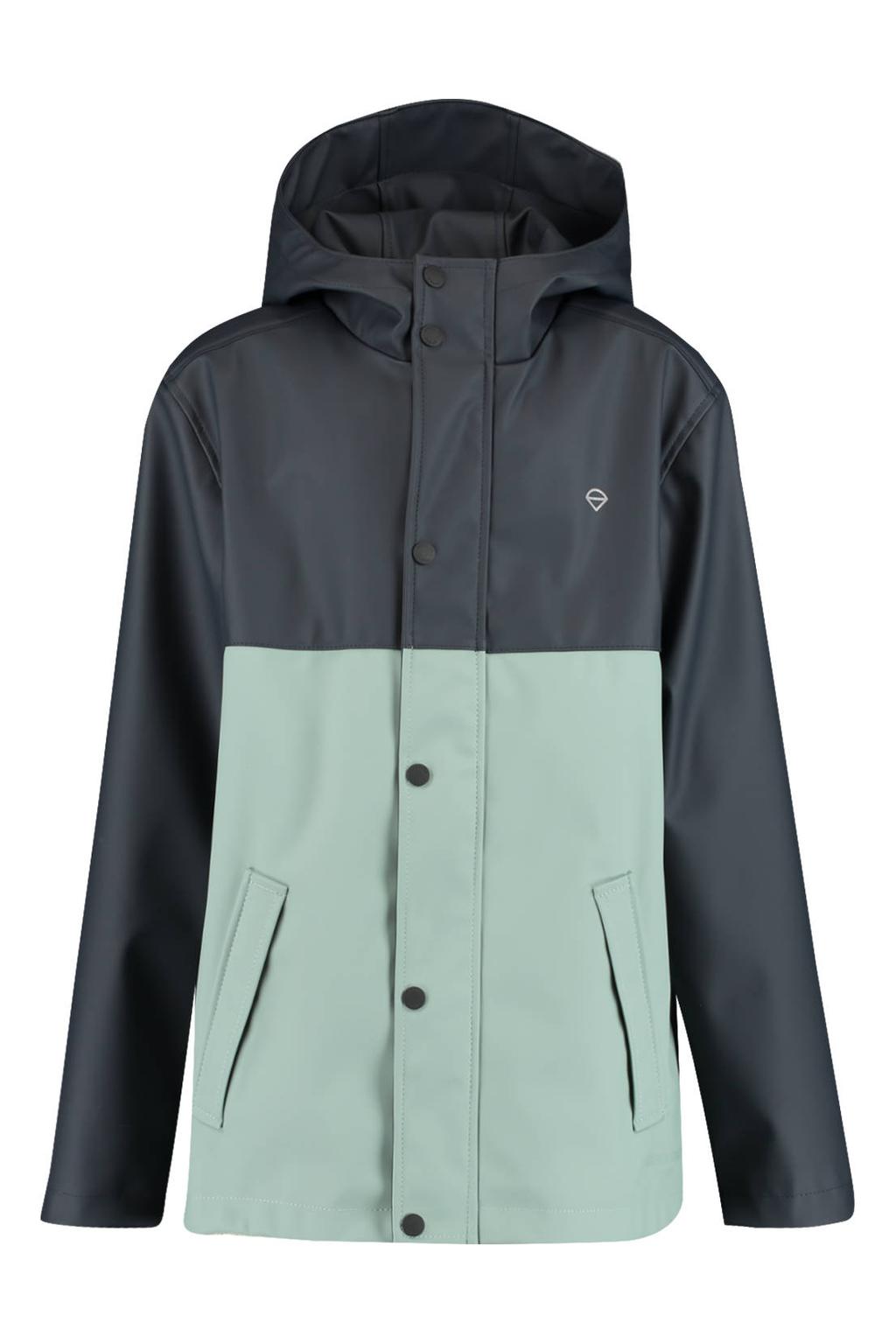 Blauwe jongens America Today unisex regenjas Jace JR van katoen met meerkleurige print, lange mouwen, capuchon en rits- en drukknoopsluiting