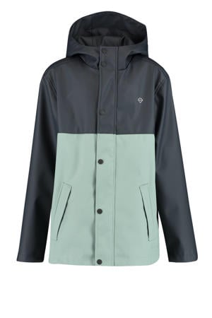 unisex regenjas Jace JR donkerblauw/mintgroen