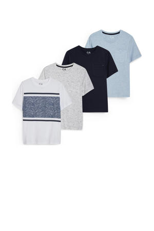 T-shirt - set van 4 wit/grijs/blauw
