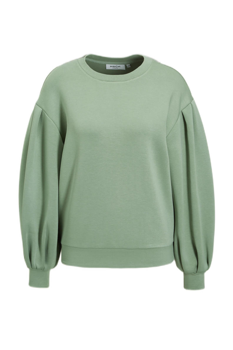 MSCH Copenhagen sweater Ima Q met plooien grijsgroen | wehkamp
