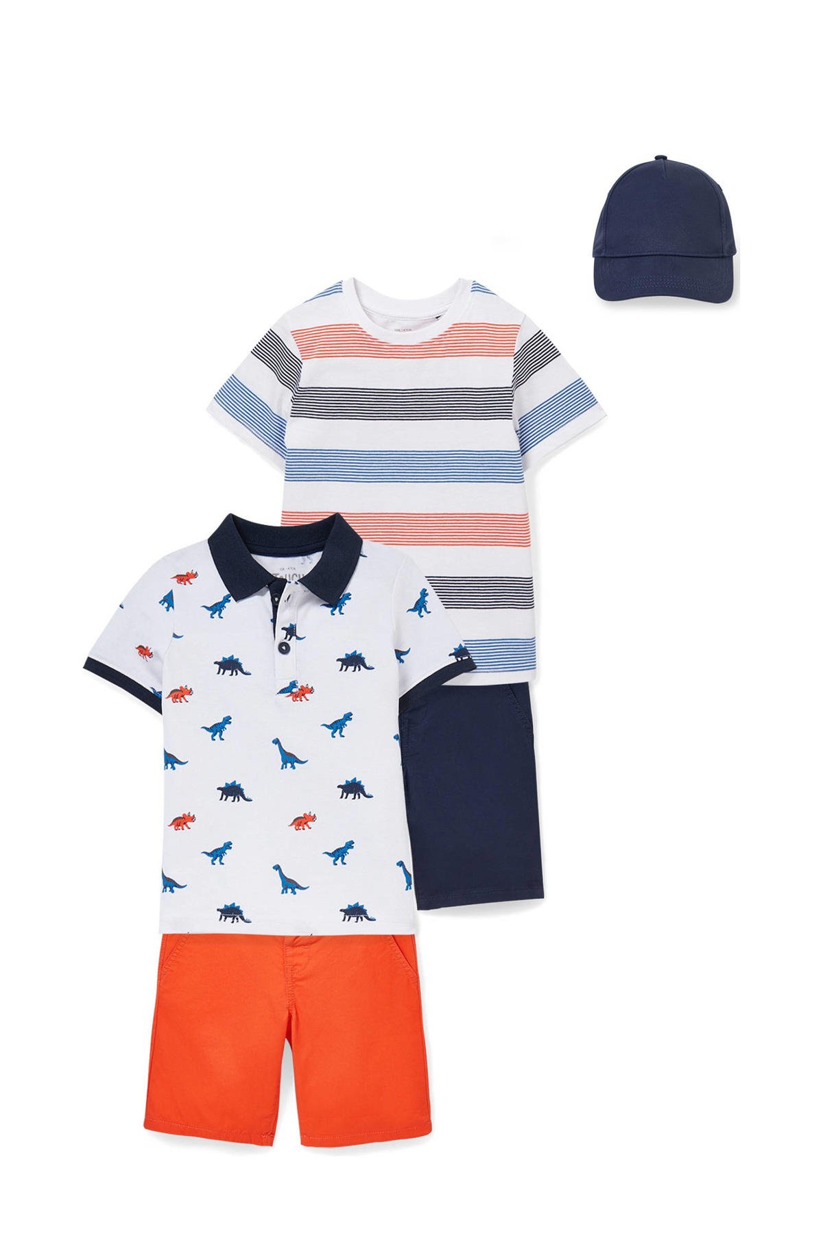 vertraging Strippen mouw C&A polo + T-shirt + korte broek + pet oranje/wit/blauw | wehkamp