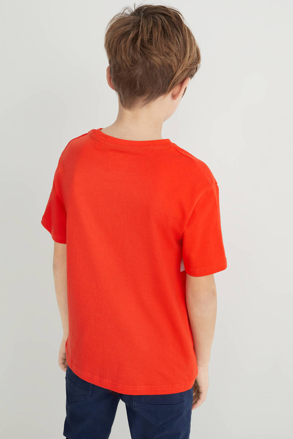 Oranje jongens C&A T-shirt van katoen met printopdruk, korte mouwen en ronde hals
