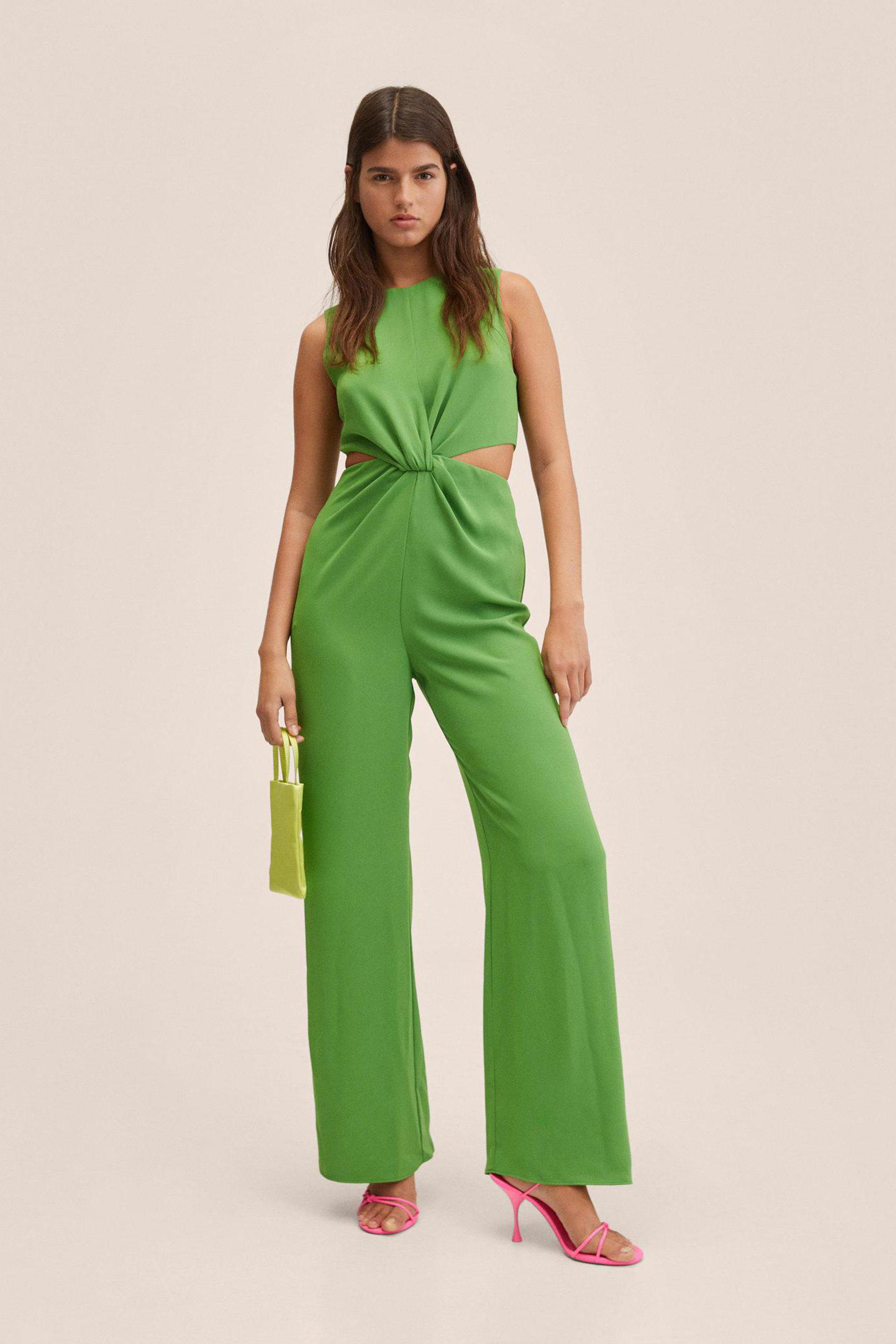 Mango jumpsuit van gerecycled polyester groen wehkamp