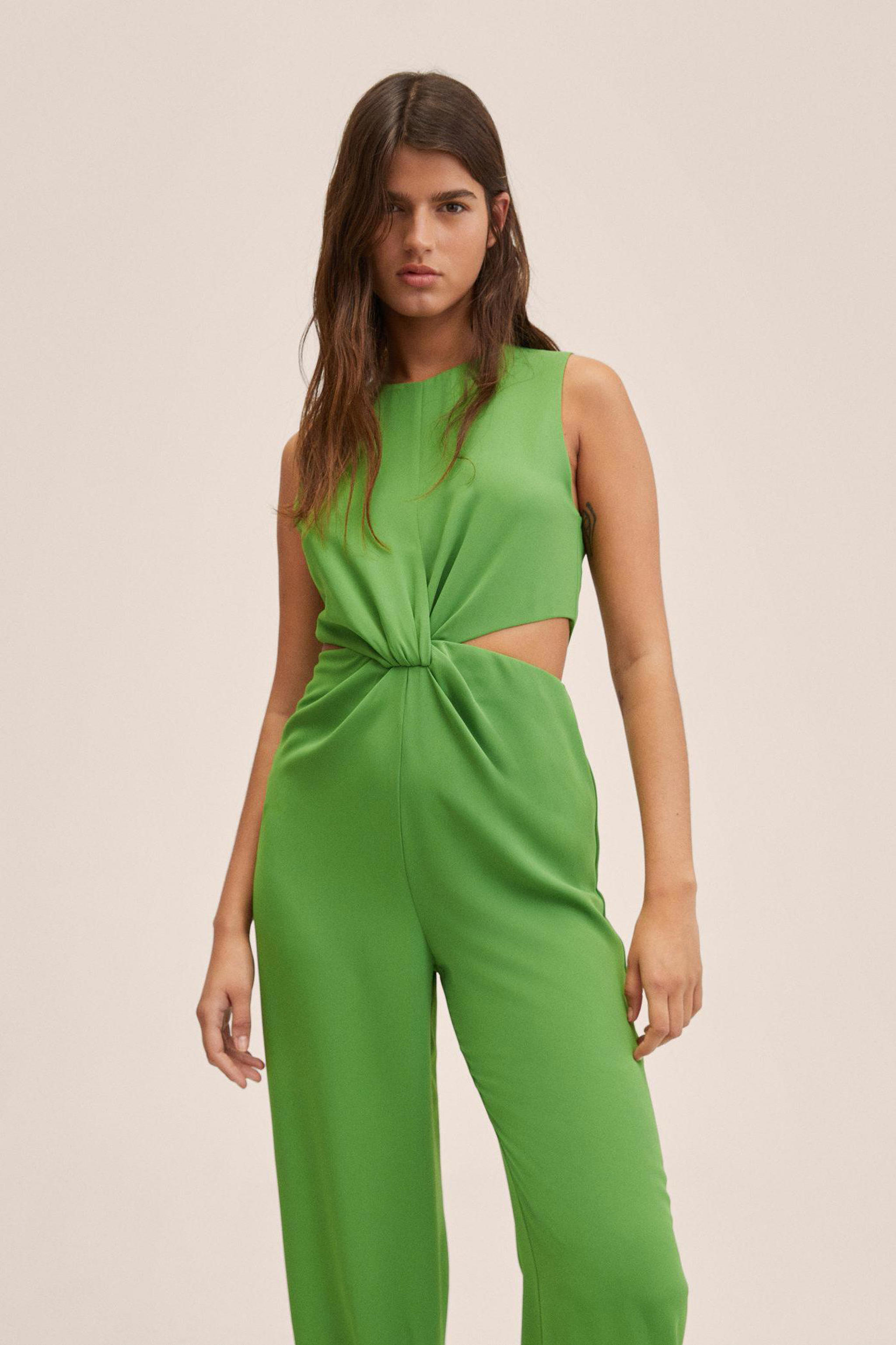 Mango jumpsuit van gerecycled polyester groen wehkamp