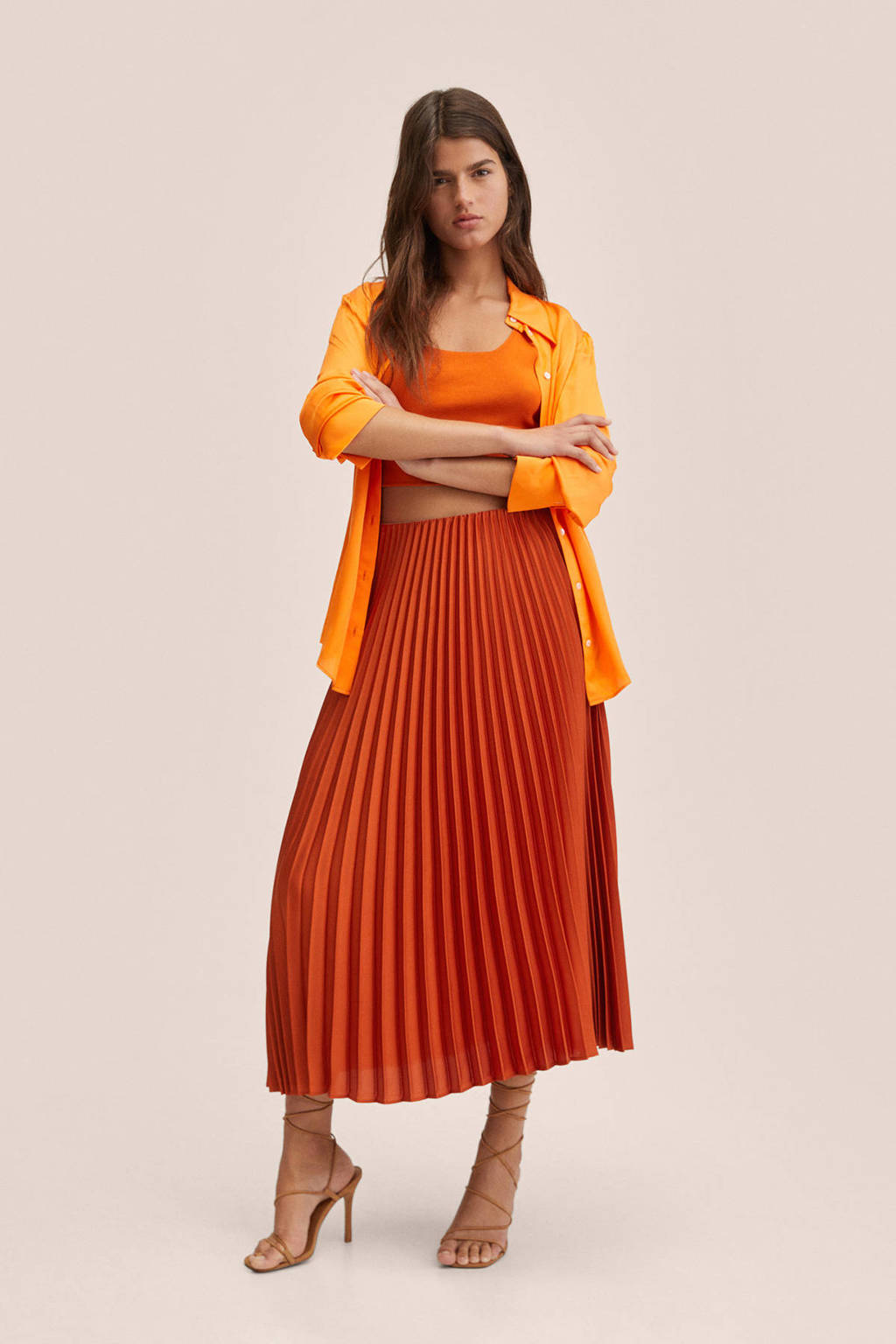 Oranje dames Mango rok gemaakt van polyester 