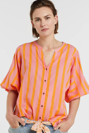 gestreepte blouse Libby  roze/ oranje