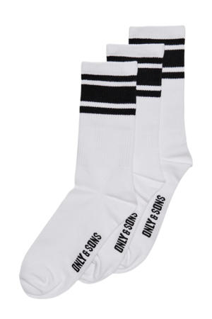 sokken ONSPERSON met strepen - set van 3 wit