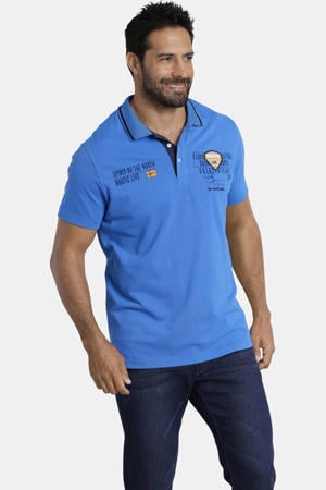 regular fit polo HALLFRED Plus Size met printopdruk blauw