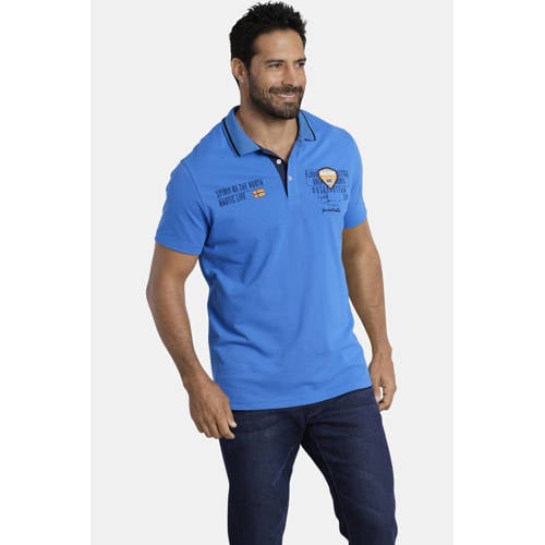 Jan Vanderstorm regular fit polo HALLFRED Plus Size met printopdruk blauw afbeelding