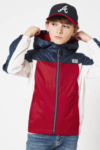 Rood, donkerblauw en witte jongens America Today Junior zomerjas Jordan Jr van nylon met meerkleurige print, lange mouwen, capuchon en ritssluiting