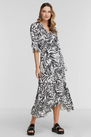wikkeljurk Dress wrap over aloha print met bladprint en ceintuur print
