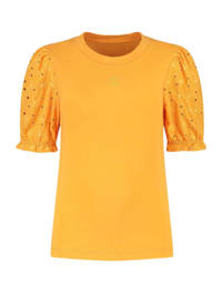 NIKKIE semi-transparant T-shirt Fancy met borduursels geel