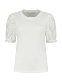NIKKIE semi-transparant T-shirt Fancy met borduursels wit