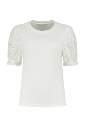 semi-transparant T-shirt Fancy met borduursels wit