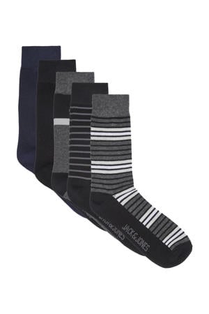 sokken JACBLACKTONES met strepen - set van 5 grijs/zwart