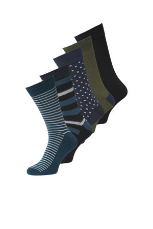 sokken JACSTRIPE met all-over print - set van 5 donkerblauw
