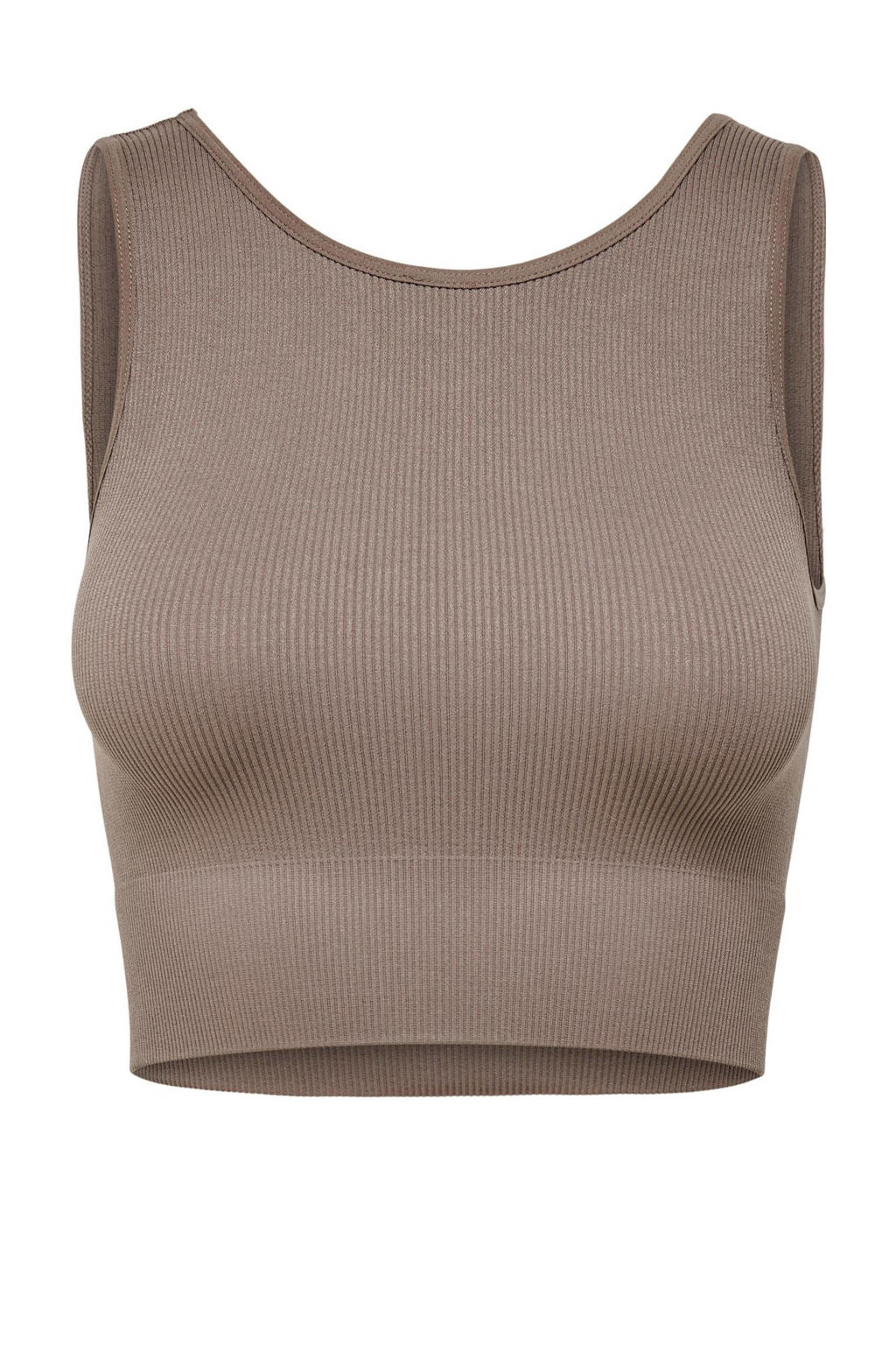 Beige dames ONLY PLAY sporttop Onpjaia van duurzaam gerecycled materiaal met ronde hals