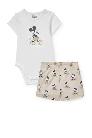   baby shortama Mickey Mouse wit/beige