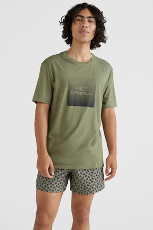 T-shirt met printopdruk olijfgroen