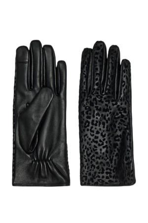 leren handschoenen ONLJANICE met panterprint zwart