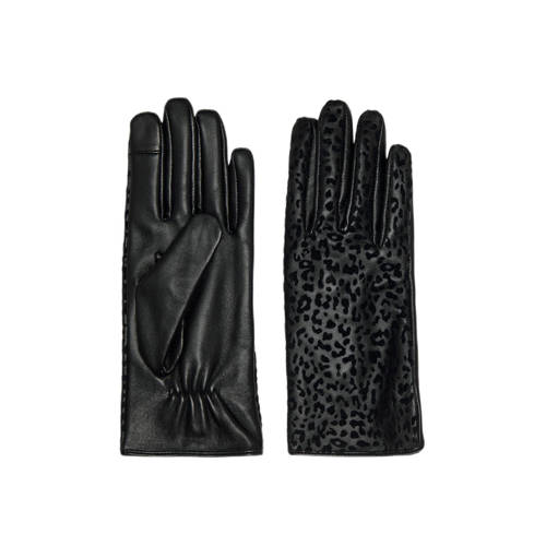 ONLY leren handschoenen ONLJANICE met panterprint zwart