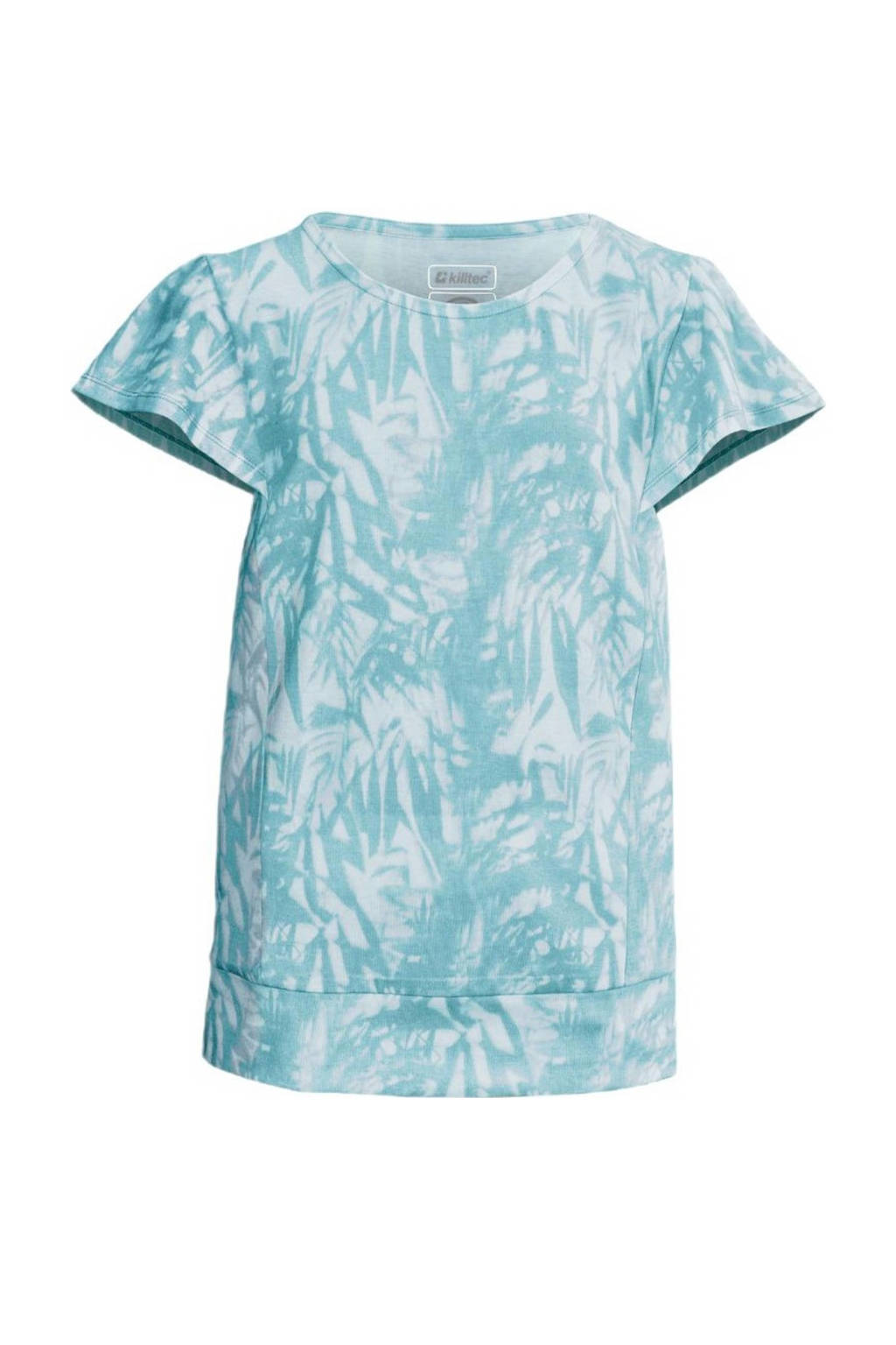 Lichtblauw en witte jongens en meisjes Killtec T-shirt Kos 48 van polyester met all over print, korte mouwen en ronde hals