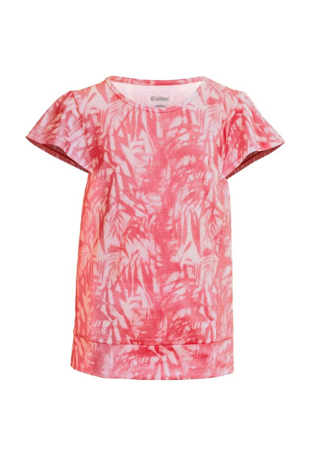 Koraalrode jongens en meisjes Killtec T-shirt Kos 49 van polyester met all over print, korte mouwen en ronde hals