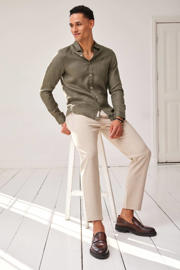thumbnail: WE Fashion linnen slim fit overhemd donkergroen