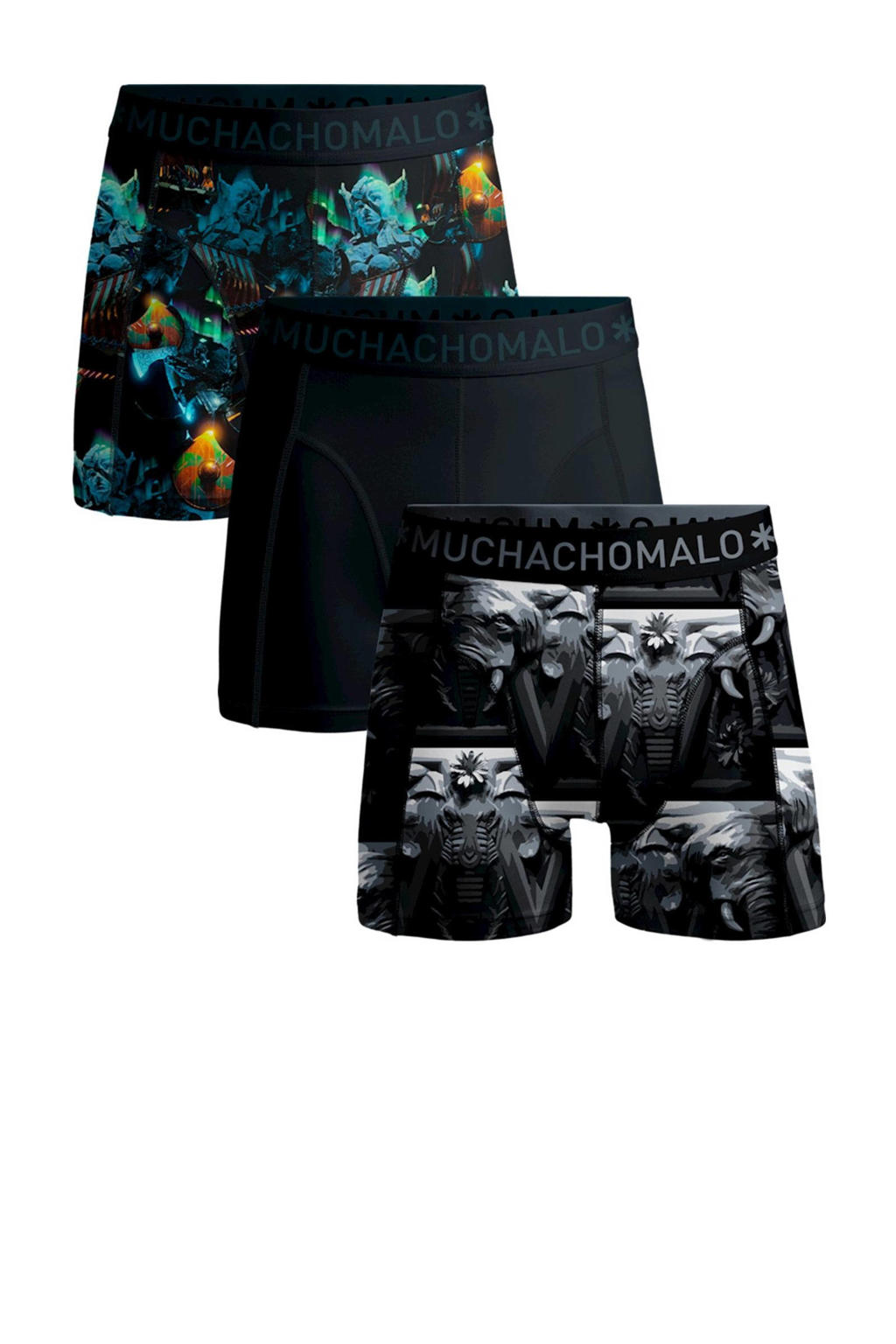 Muchachomalo   boxershort - set van 3 zwart/wit/groenblauw