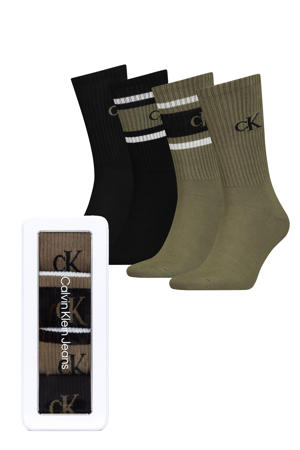 giftbox sokken met logo - set van 4 zwart/olijfgroen