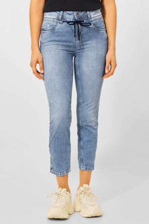 gestreepte cropped high waist slim fit jeans blauw