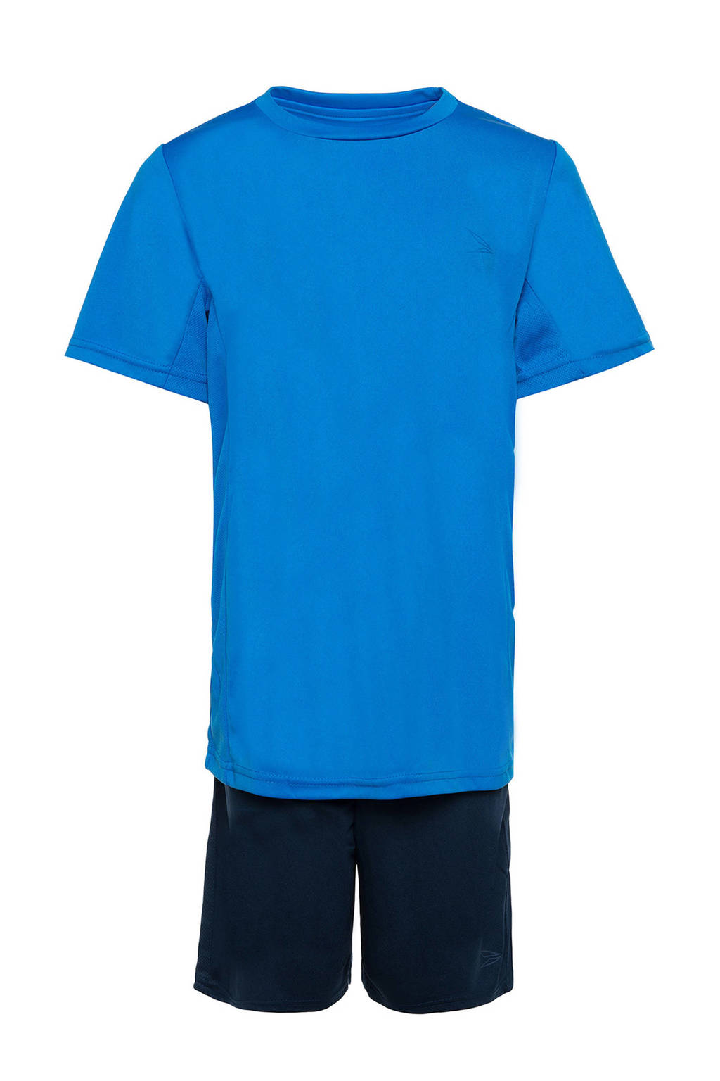 Blauw en zwarte jongens en meisjes Scapino Dutchy sportset van polyester met korte mouwen, ronde hals en elastische tailleband met koord