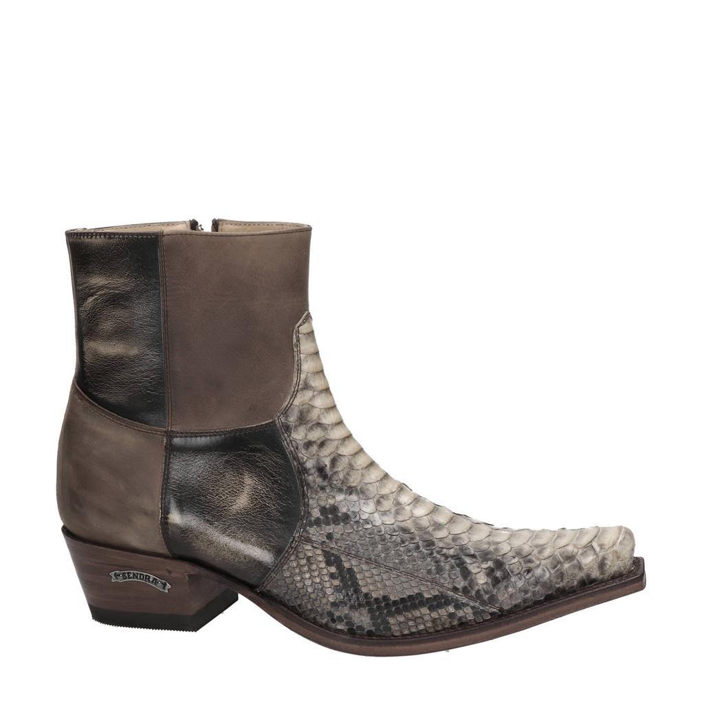 Bruine heren Sendra Mimo-Riding 5919 leren cowboylaarzen met ritssluiting en slangenprint