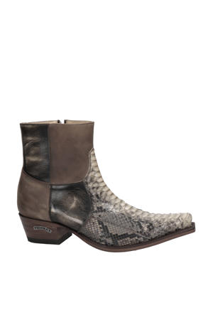 Mimo-Riding 5919 leren cowboylaarzen met slangenprint bruin