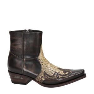 Mimo-Riding 9918 leren cowboylaarzen met slangenprint donkerbruin