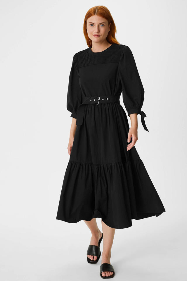 Inzet Binnen Manhattan C&A A-lijn jurk met plooien zwart | wehkamp