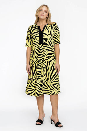 Loretta's Favourites A-lijn jurk ZEBRA van travelstof geel/zwart