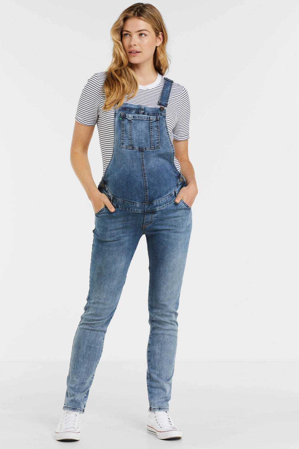 Stonewashed dames LOVE2WAIT mom zwangerschapstuinbroek van denim met skinny fit, regular waist en effen