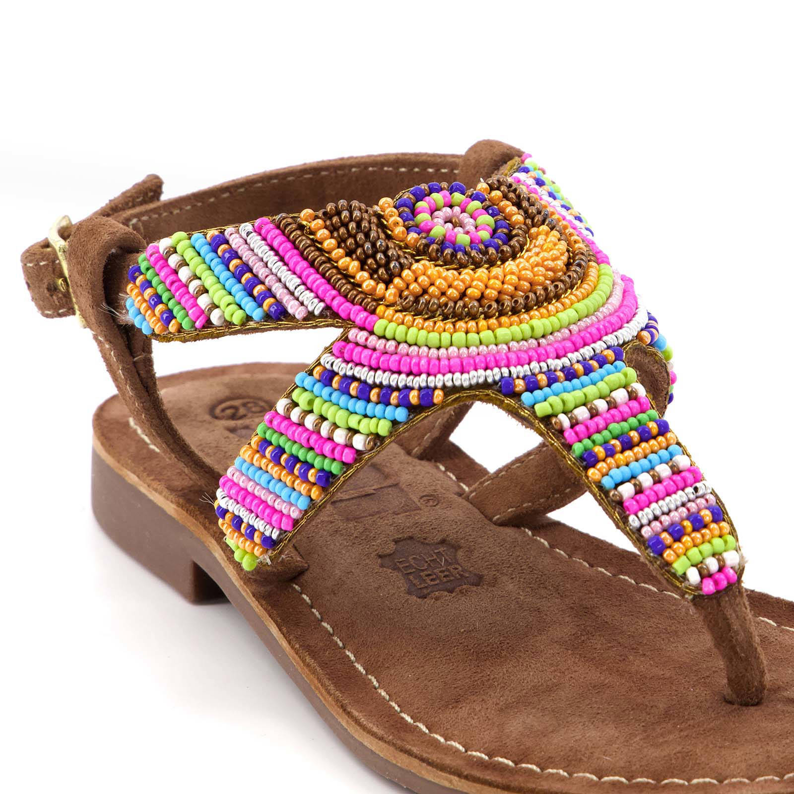 Scapino Groot leren sandalen met kraaltjes bruin | wehkamp