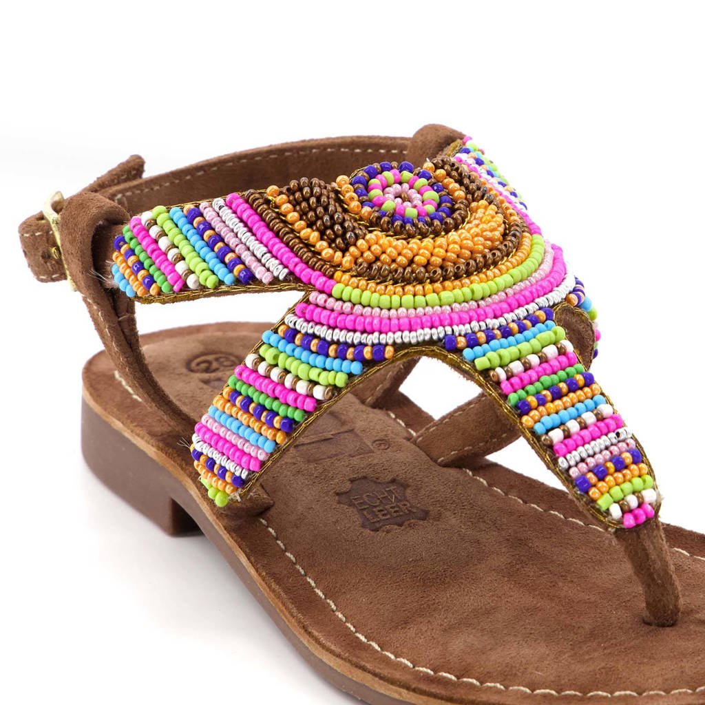 in verlegenheid gebracht Natura Won Scapino Groot leren sandalen met kraaltjes bruin | wehkamp