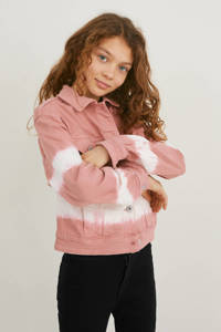 Roze en witte meisjes C&A tie-dye spijkerjas van stretchkatoen met lange mouwen, klassieke kraag en knoopsluiting