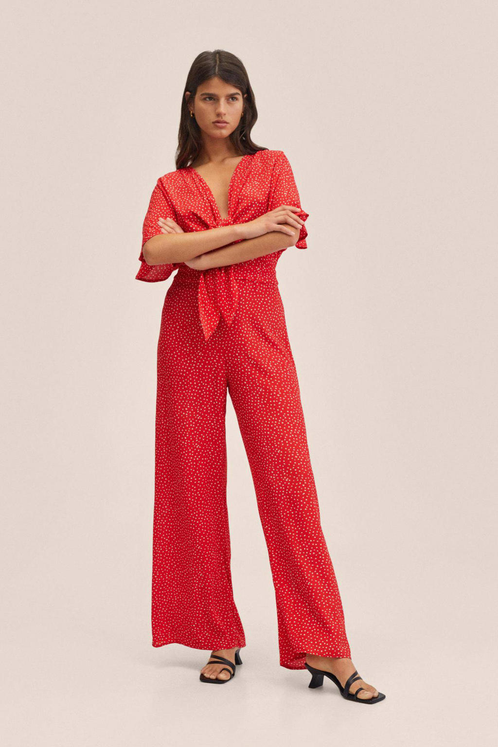 Mango jumpsuit met stippen rood/wit wehkamp