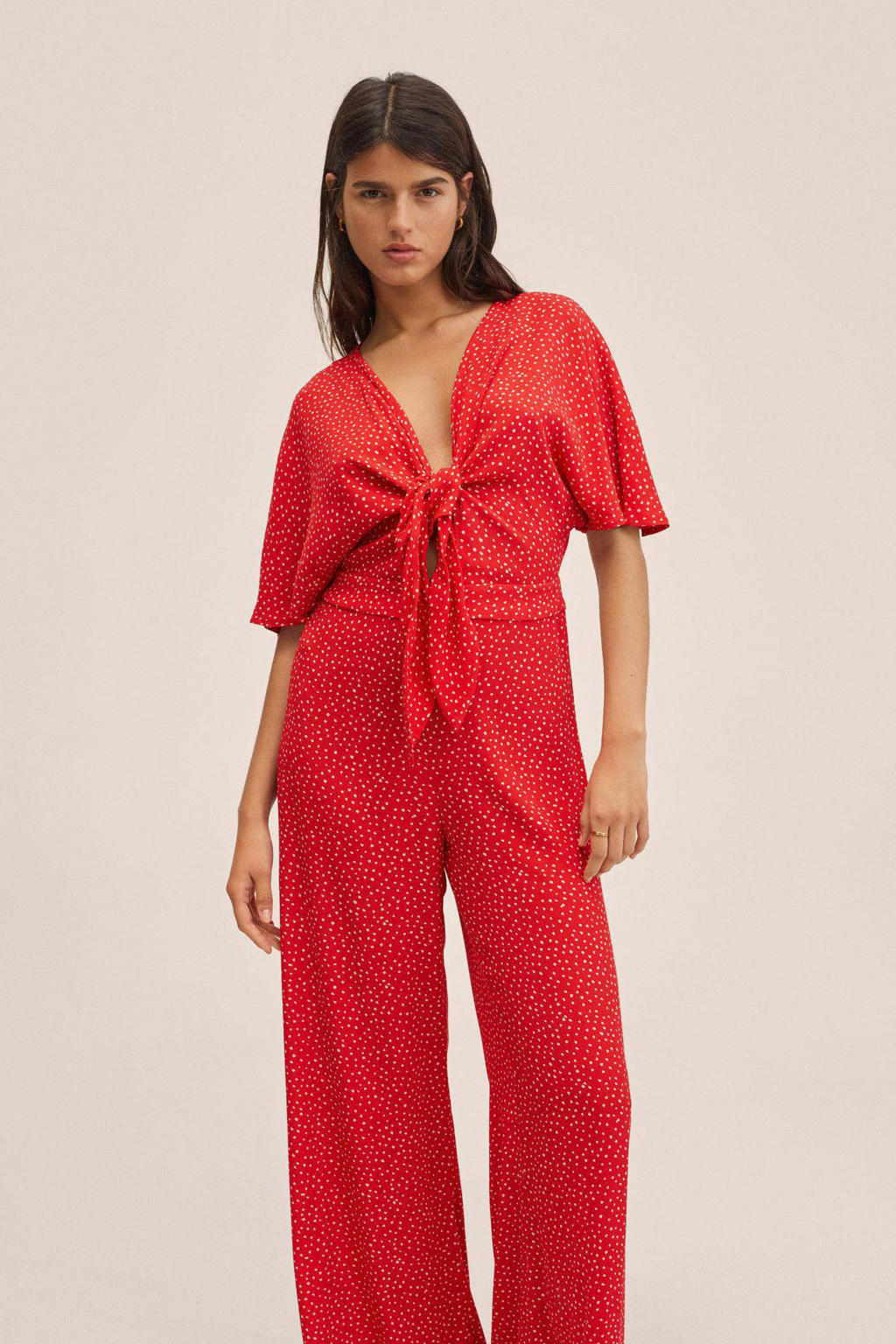 Mango jumpsuit met stippen rood/wit wehkamp